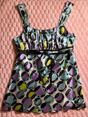 🩵 Vintage/ Y2K Abstract Print Tie Waist Cami Top 💜